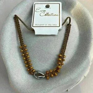 BOHO Brown Silver Shell Adjustable Necklace